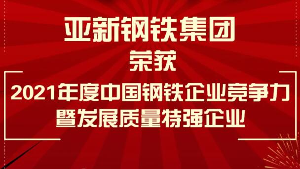 亚新钢铁集团荣获2021年度中国钢铁企业竞争力（暨发展质量）特强企业